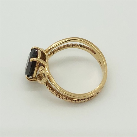 14k yellow gold garnet double band swirl ring size 5.5 3.7 g - Picture 7 of 11